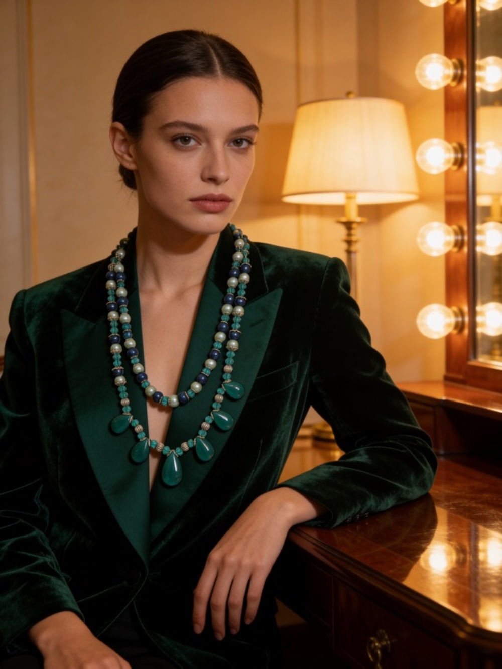 Elegant Double-Strand Beaded Statement Necklace in Teal & Emerald